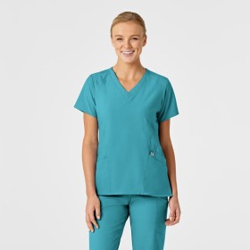 Teal Blue Γυναικεία Ιατρική Μπλούζα με V Λαιμόκοψη